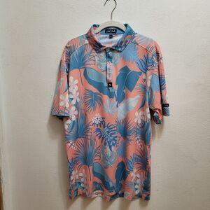 Bad Birdie Polo Shirt Mens Large Tropical Salmon Turquoise Performance Golf